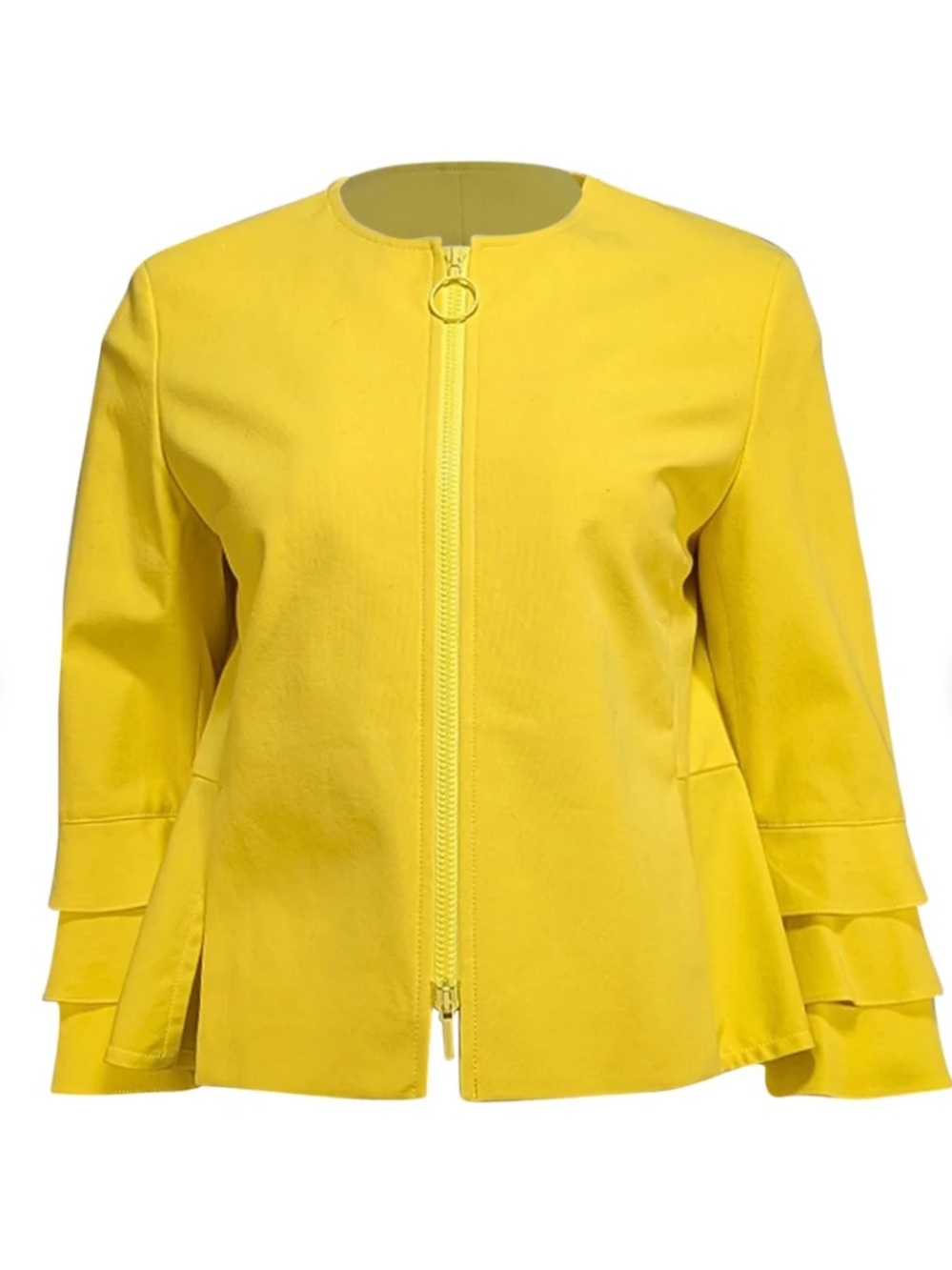 Akris Punto Vibrant Yellow Zip-Front Jacket with Tiered Sleeves